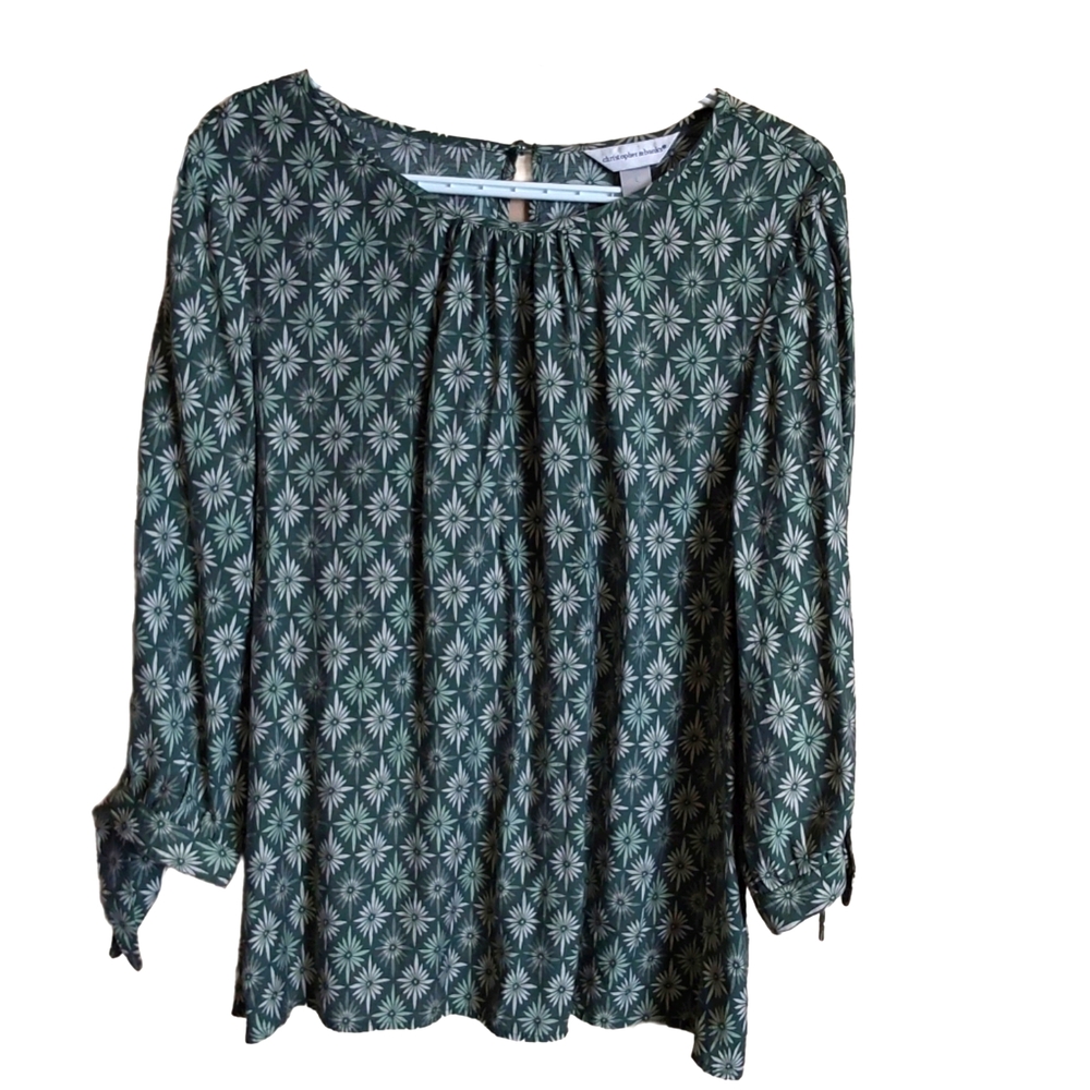 BOHO Christopher and Banks 3/4 Sleeve Green and Off White Women's Blouse Size L